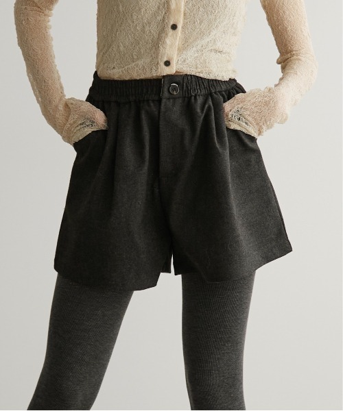 LOSCa パンツ ウール混タックイージーショートパンツ レディース