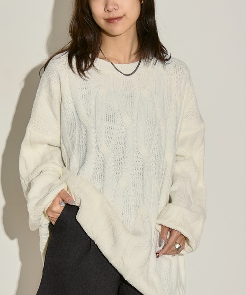 H.TOKYO ニット セーター ざっくり編みアラン柄ボリューム袖ニット