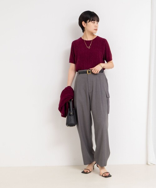 「Rie Miller」 半袖ニット 38 ボルドー レディース_画像2
