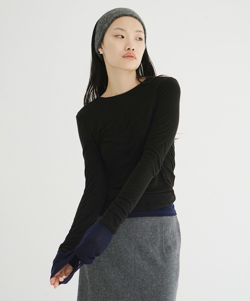 CLANE（クラネ） tシャツ SHEER LAYERED CUT TOPS レディース