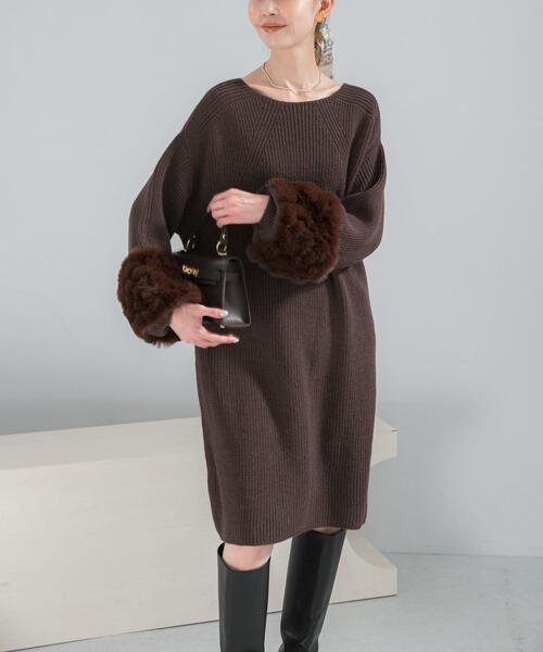 ワンピース 「WEB限定」ファードッキングニットミニワンピース