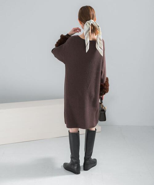 ワンピース 「WEB限定」ファードッキングニットミニワンピース
