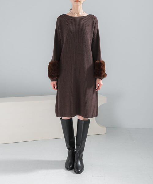 ワンピース 「WEB限定」ファードッキングニットミニワンピース