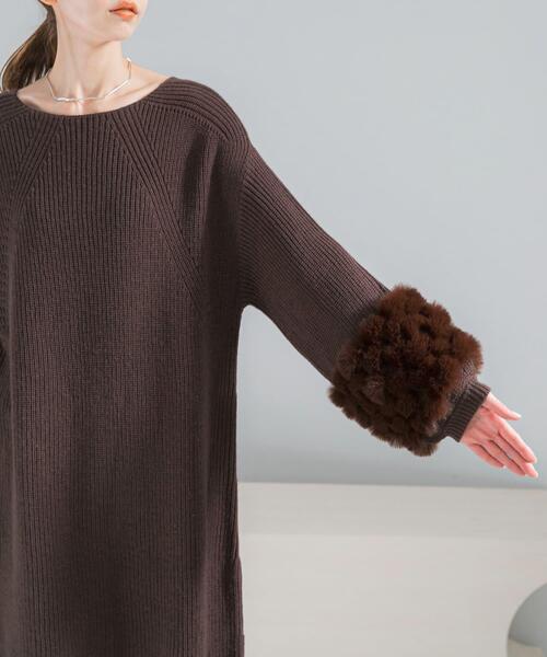 ワンピース 「WEB限定」ファードッキングニットミニワンピース