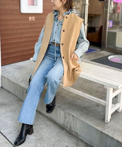 NOBLE ツイルクロス ジレ ベスト ノースリーブジャケット 36 日本製 NOBLE ツイルクロス ジレ ベスト ノースリーブジャケット 36 日本製