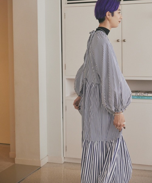 PERNA（ペルナ） 長袖ワンピース L ネイビー レディース : ZOZOTOWN