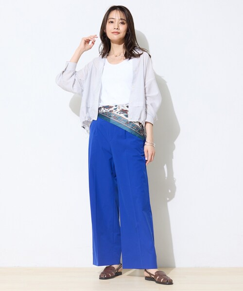 ブラウス シャツ 「接触冷感／洗える／2WAY」ドロスト付 シアーシャンブレーシャツ レディースの画像