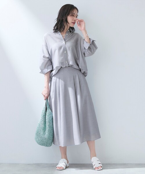 ブラウス シャツ 「接触冷感／洗える／2WAY」ドロスト付 シアーシャンブレーシャツ レディースの画像