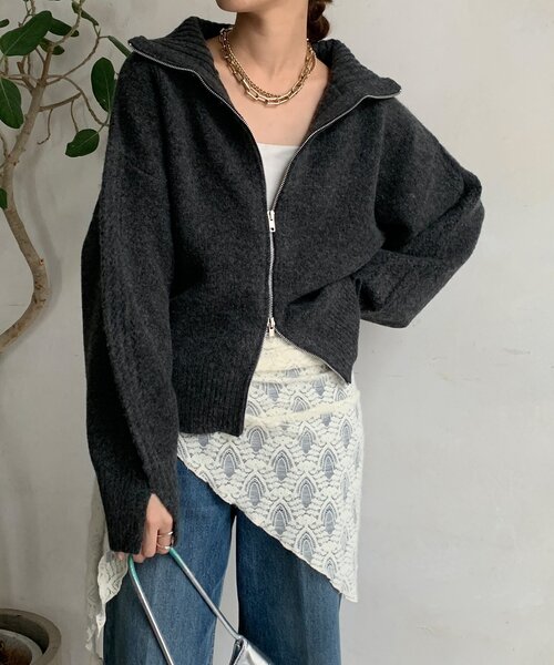 「DouDou」 ニットカーディガン FREE チャコールグレー レディース_8