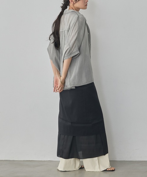 お値下げしました！HACHI 半袖ブラウス hunch（ハンチ） ブラウス シャツ シアーデニム オーバー半袖シャツ