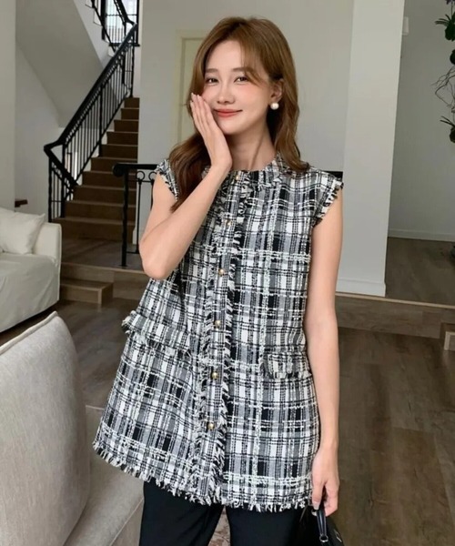 コート アウター TWEED GILET TOPS レディース