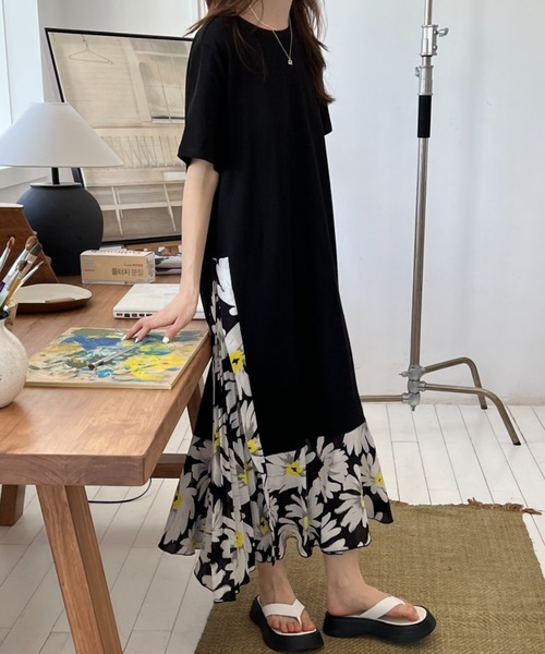 「ABITOKYO」 半袖ワンピース L ネイビー レディース_画像4