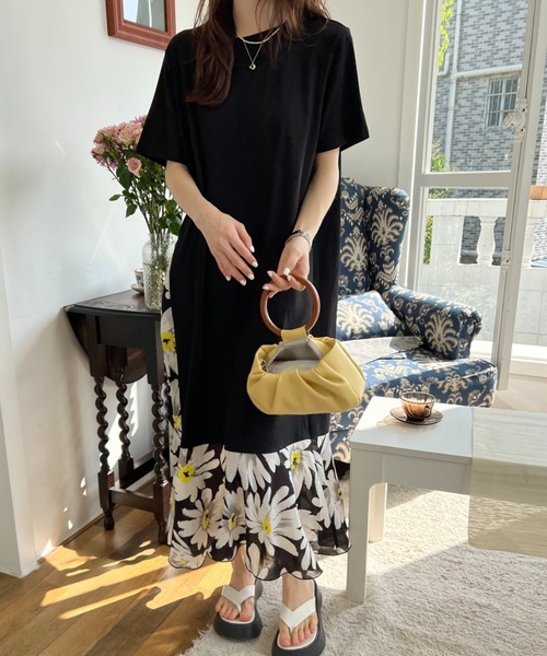 「ABITOKYO」 半袖ワンピース L ネイビー レディース_画像5