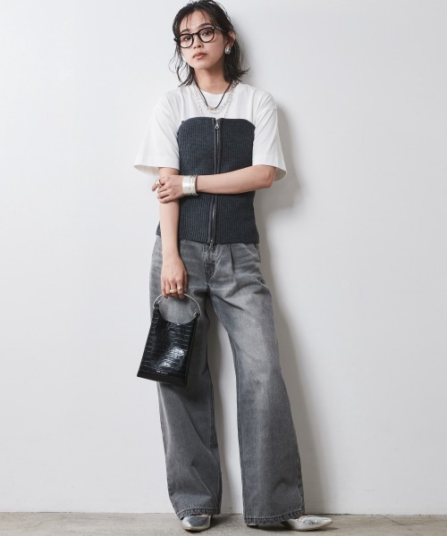 「CHIC STYLE」 ベアトップ L ネイビー レディース_画像4