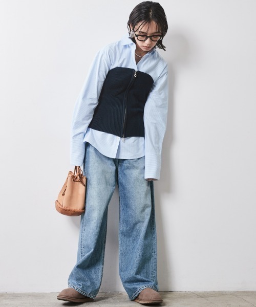 「CHIC STYLE」 ベアトップ L ネイビー レディース_画像9