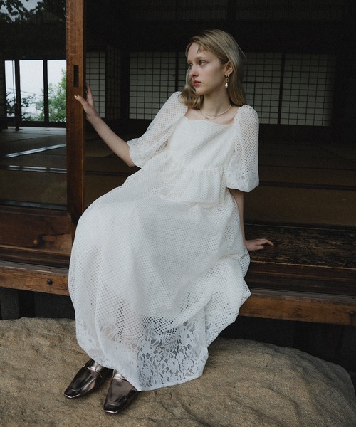 【et.UNiVER】 オケージョンドレスM et.UNiVER ドレス Sheer Gingham Lace Dress : ZOZOTOWN Yahoo!店