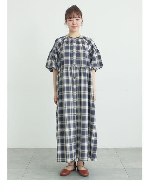 uvカット ワンピース 「遮熱」柄アソートバルーンスリーブワンピースの画像
