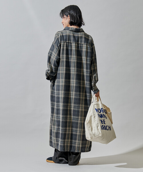 「FREAK'S STORE」 シャツワンピース フリ- チャコールグレー レディース_画像5