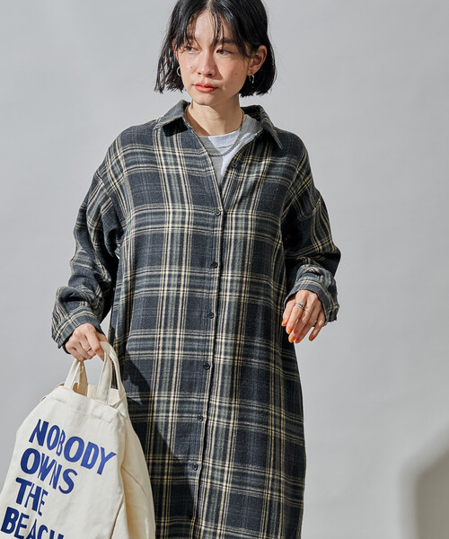 「FREAK'S STORE」 シャツワンピース フリ- チャコールグレー レディース_画像7