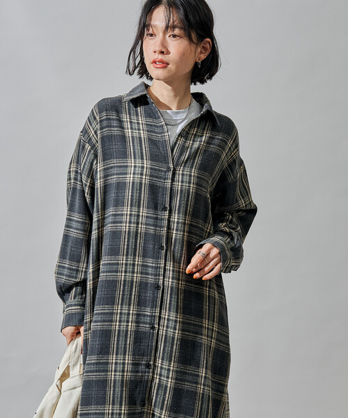 「FREAK'S STORE」 シャツワンピース フリ- チャコールグレー レディース_画像9