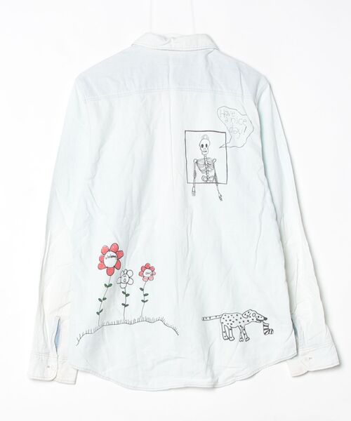 「BOHEMIANS」 刺繍長袖シャツ M ブルー レディース_画像2