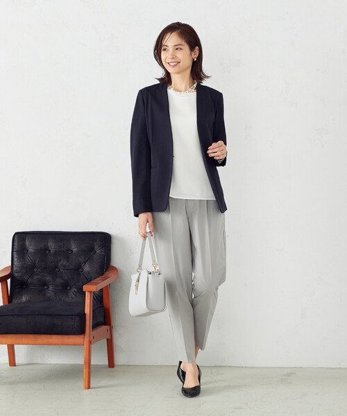 「COMME CA ISM」 ノーカラージャケット MEDIUM ネイビー レディース_画像7