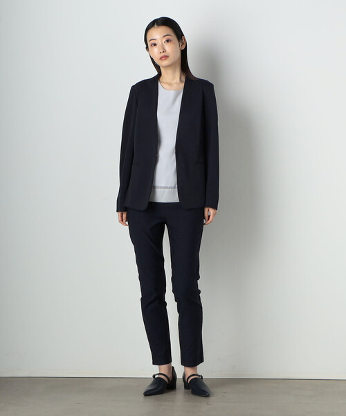 「COMME CA ISM」 ノーカラージャケット MEDIUM ネイビー レディース_画像8