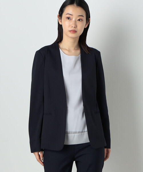 「COMME CA ISM」 ノーカラージャケット MEDIUM ネイビー レディース_画像9
