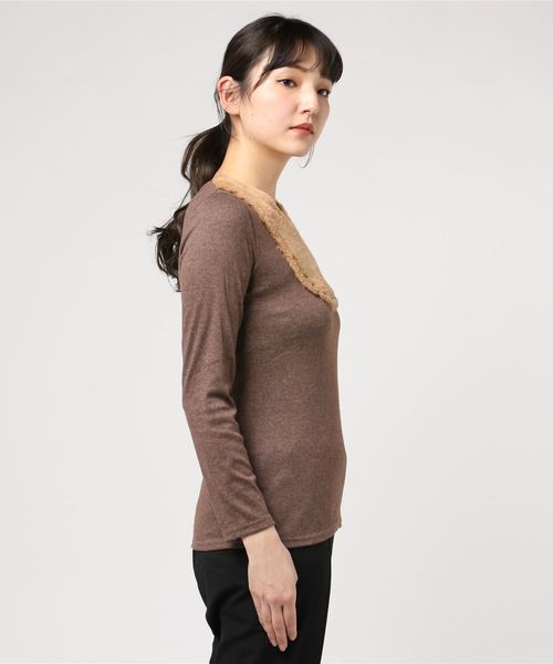 美品新品未使用　ビーズ装飾付き Vネック Tシャツ トップス S 輸入品 カットソー レディース 長袖 Vネック tシャツ ホワイト
