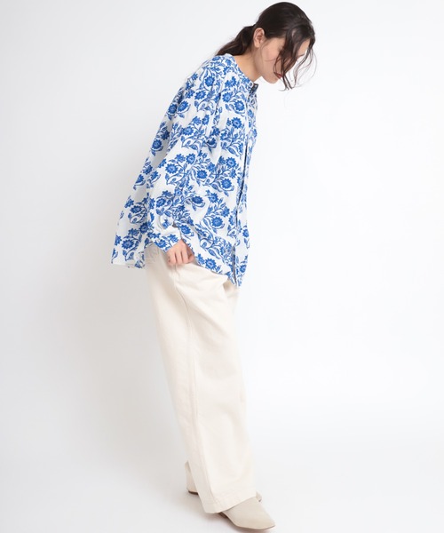 ブラウス シャツ B2681 INDIA LINEN草花柄シャツ レディース RNA-N ブラウス シャツ B2681 INDIA LINEN草花柄シャツ