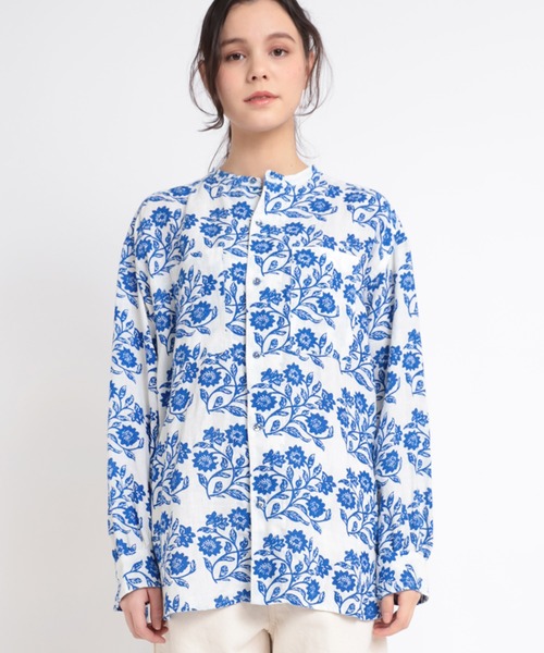 ブラウス シャツ B2681 INDIA LINEN草花柄シャツ レディース RNA-N ブラウス シャツ B2681 INDIA LINEN草花柄シャツ