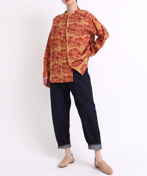 ブラウス シャツ B2681 INDIA LINEN草花柄シャツ レディース RNA-N ブラウス シャツ B2681 INDIA LINEN草花柄シャツ