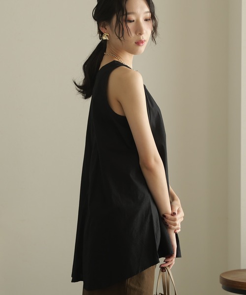 INGEBORG ブラックノースリーブチュニック ElegChic ブラウス シャツ ノースリーブチュニック レディース