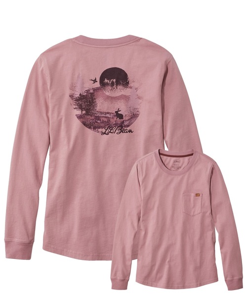 tシャツ ウォッシュ・コットン・ポケット・ティ、長袖　グラフィック 米国フィット・レギュラー レディース