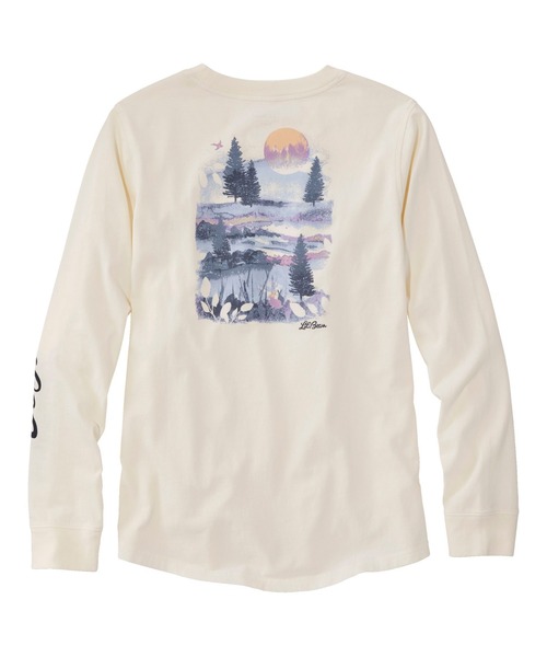 tシャツ ウォッシュ・コットン・ポケット・ティ、長袖　グラフィック 米国フィット・レギュラー レディース L.L.Bean tシャツ ウォッシュ・コットン・ポケット・ティ、長袖