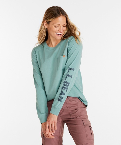 tシャツ ウォッシュ・コットン・ポケット・ティ、長袖　グラフィック 米国フィット・レギュラー レディース L.L.Bean tシャツ ウォッシュ・コットン・ポケット・ティ、長袖