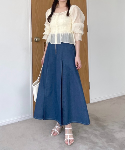 ヴラスヴラム　シャーリングが素敵なリネンシルクジレ　ノースリーブシャツ　未使用 mysty woman ブラウス シャツ シャーリング2WAYブラウス 106940