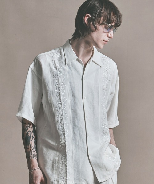 MSML シャツ FLOWER EMBROIDERY LINEN SHIRT / フラワー刺繍 リネン