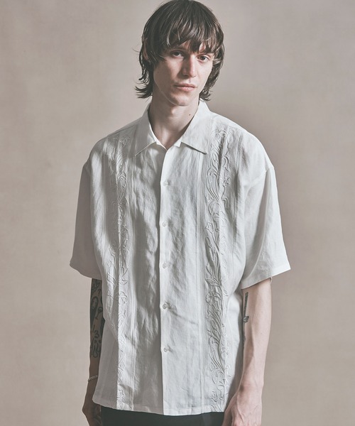 MSML シャツ FLOWER EMBROIDERY LINEN SHIRT / フラワー刺繍 リネン