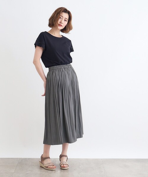 grove パンツ 「低身さん向け−8cm丈」割線風プリーツスカーチョ