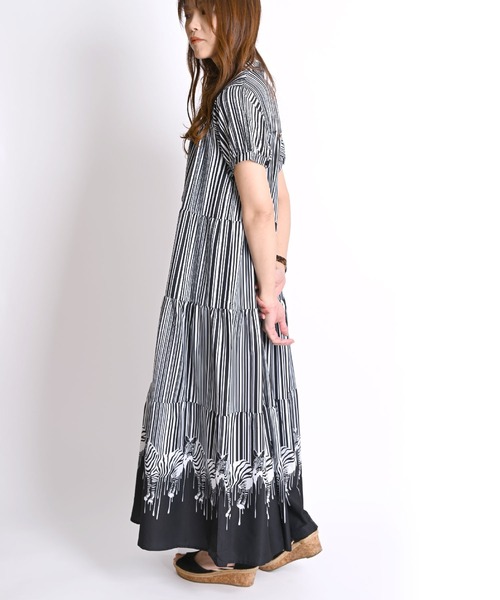 marai（マーライ） ワンピース ゼブラ柄 半袖 ティアードマキシ