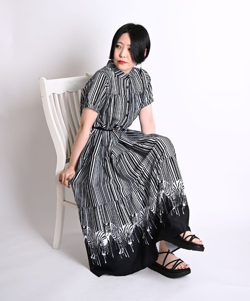 marai ワンピース ゼブラ柄 半袖 ティアードマキシワンピース
