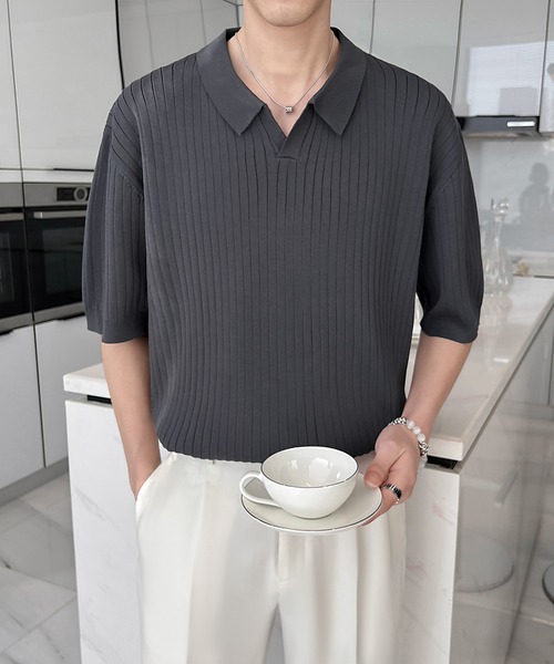Thom Browneグレー ケーブルコットンニットポロシャツ サイズ1 resize_image.php?image=