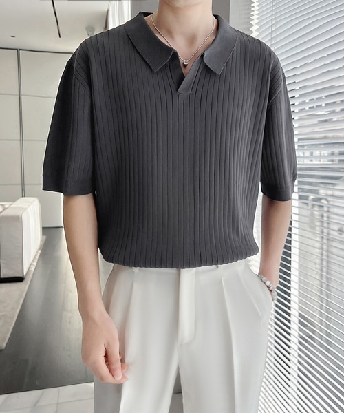 Thom Browneグレー ケーブルコットンニットポロシャツ サイズ1 オフィニット／ニットポロシャツ／半袖／ウォッシャブル