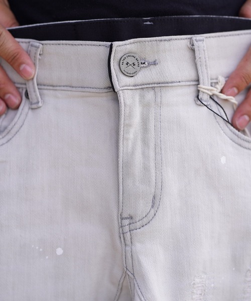 QS86 ペイント加工 グレー ワイドデニムパンツ QS86 ペイント加工 グレー ワイドデニムパンツ - メルカリ