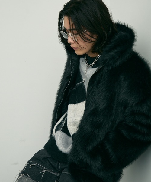 極美品 SEA NEW YORK エコファー ジップアップブルゾン 黒 アウター Shoowtime（ショウタイム） ブルゾン アウター Volume eco fur zip up