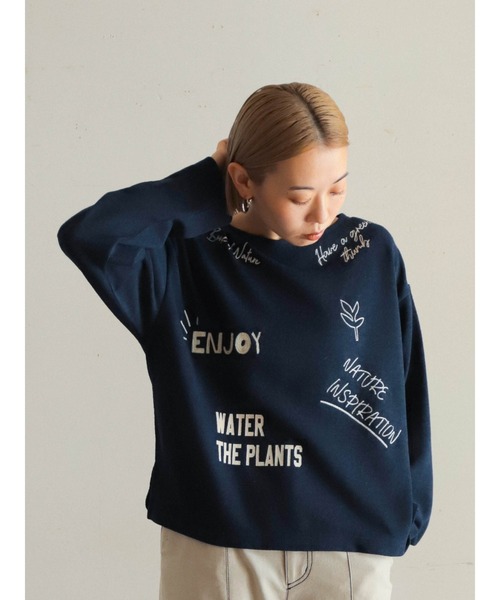 tシャツ ロゴ刺繍＆プリント　ボートネックP/O レディース