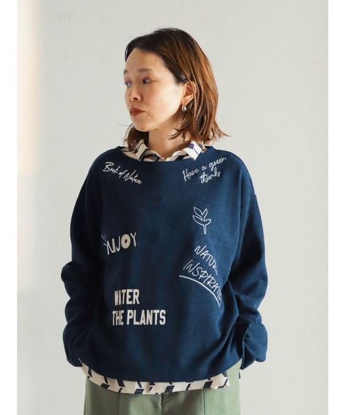 FIL DE FER tシャツ ロゴ刺繍＆プリント ボートネックP/O
