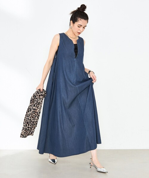 翌日発送 美品【AYANE】テンセル　デニム ロングワンピ 38 スタンドカラー 翌日発送 美品【AYANE】テンセル デニム ロングワンピ 38