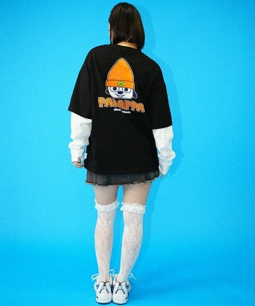 tシャツ Parappa The Rapper/パラッパラッパー/胸ロゴワッペン刺繍フェイクレイヤードロンTEE レディース メンズ GALFY tシャツ 「パラッパラッパー」胸ロゴワッペン刺繍フェイク